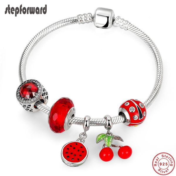 step forward 925 sterling silver watermelon cherry charms bracelet red series charm bangles for women vacation style jewelry, Golden;silver
step forward 925 sterling silver watermelon cherry charms bracelet red series charm bangles for women vacation style jewelry, Golden;silver