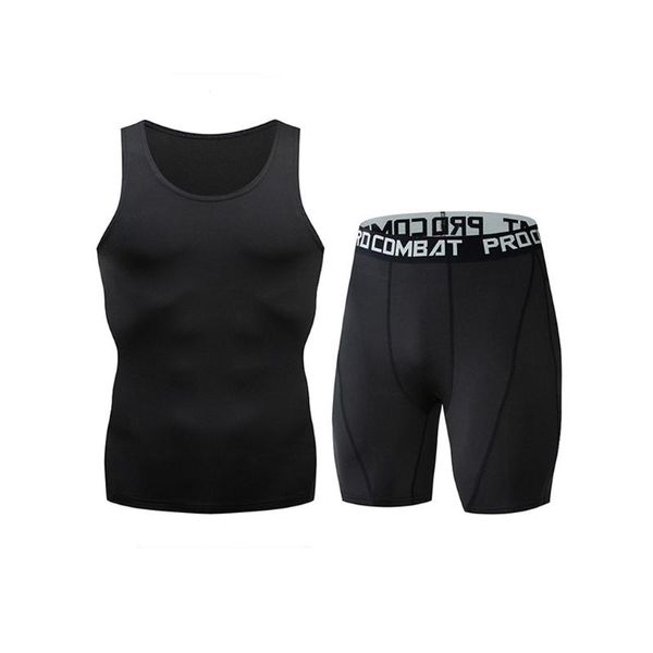 gym compression men set vest + shorts fitness fast drying elastic tank shorts sports suit tight solid sportswear, White;black 
gym compression men set vest + shorts fitness fast drying elastic tank shorts sports suit tight solid sportswear, White;black
