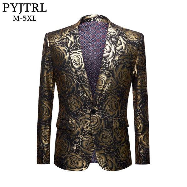 pyjtrl brand plus size coat mens casual blazers homme designs slim fit fashion gold rose pattern suit jacket dj singers costume, White;black
pyjtrl brand plus size coat mens casual blazers homme designs slim fit fashion gold rose pattern suit jacket dj singers costume, White;black