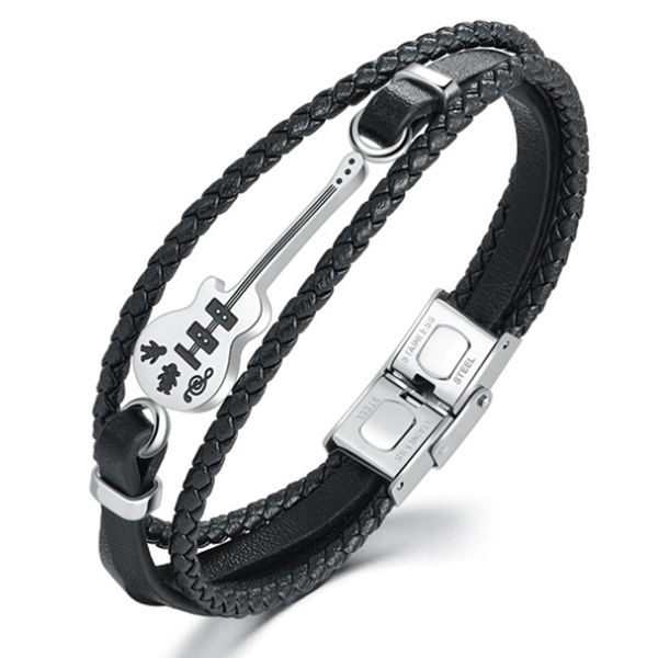 stainless steel men's jewelry leather braided bracelet musical instrument violin bracelet, Golden;silver
stainless steel men's jewelry leather braided bracelet musical instrument violin bracelet, Golden;silver
