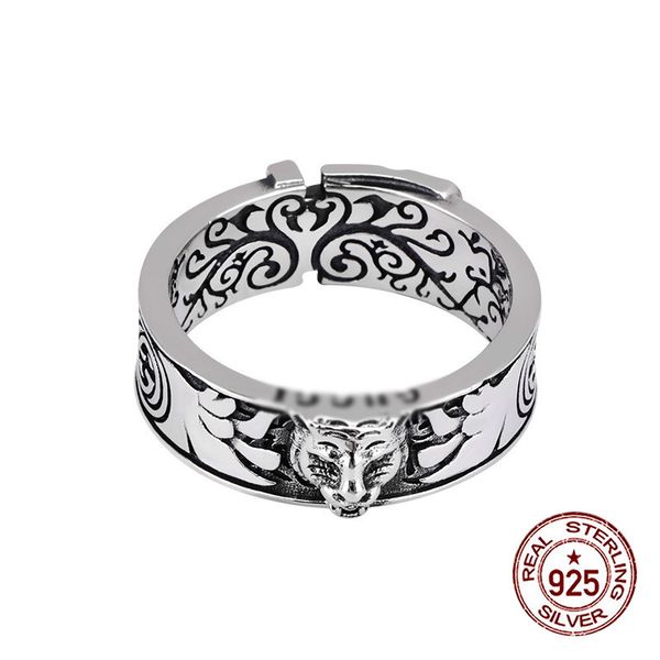 100% s925 sterling silver ring personality fashion classic style tiger head open jewels to send lover's gift 2019 sale