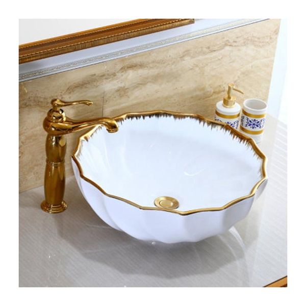 home bathroom gold edge round art washbowl l pub white ceramic handbasin toilet counterwashbasin sink + faucet + drainer
home bathroom gold edge round art washbowl l pub white ceramic handbasin toilet counterwashbasin sink + faucet + drainer