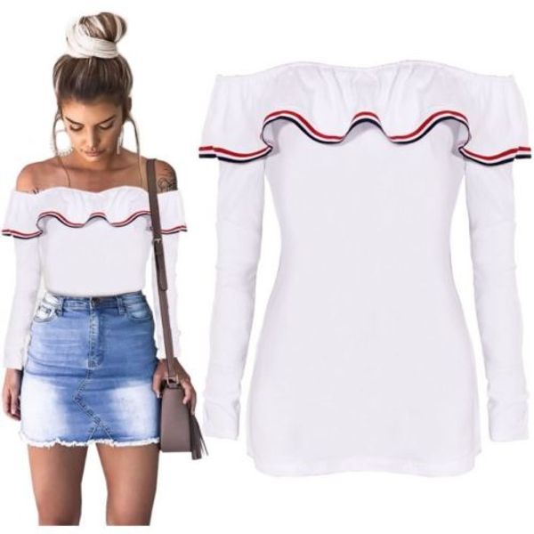 off shoulder ladies t-shirts 2017 fashion women's summer long sleeve shirt loose casual tees t-shirt, White
off shoulder ladies t-shirts 2017 fashion women's summer long sleeve shirt loose casual tees t-shirt, White