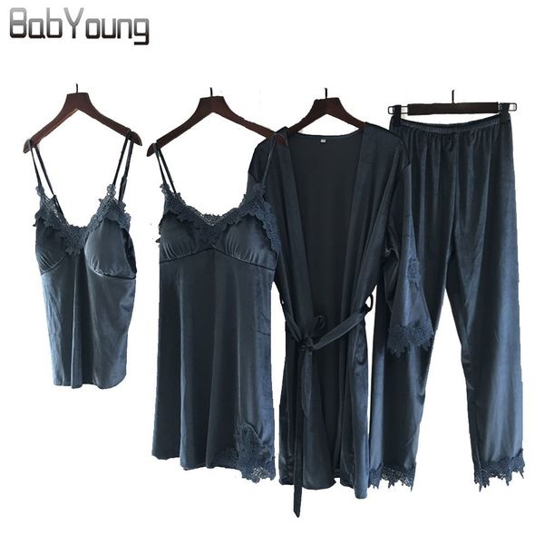 babyoung winter women pajamas sets camisole robe suit pijamas mujer lace velvet pyjamas femme long sleeve sleepwear 4pcs, Blue;gray
babyoung winter women pajamas sets camisole robe suit pijamas mujer lace velvet pyjamas femme long sleeve sleepwear 4pcs, Blue;gray