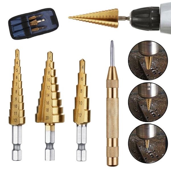 4pcs hss step cone drill bit hole cutter dint tool 3-12mm 4-12mm 4-20mm hex shank step drills titanium coated metal drill bit
4pcs hss step cone drill bit hole cutter dint tool 3-12mm 4-12mm 4-20mm hex shank step drills titanium coated metal drill bit