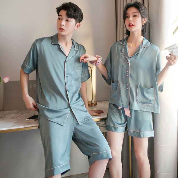 summer silk couples pajamas set short sleeve with pocket shorts sleepwear men and women loose style home suit pjs, Black;brown
summer silk couples pajamas set short sleeve with pocket shorts sleepwear men and women loose style home suit pjs, Black;brown