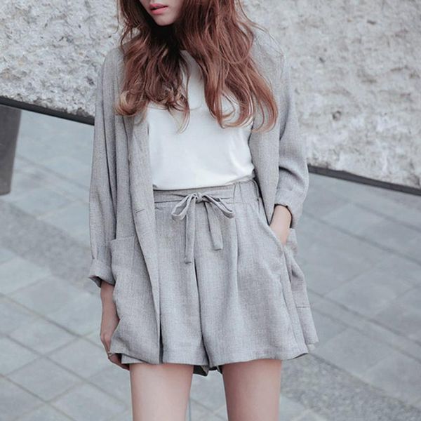 active cotton linen summer suit female 2 pieces set tracksuit for women loose blazer &bow elastic waist short pant suits convention, Gray
active cotton linen summer suit female 2 pieces set tracksuit for women loose blazer &bow elastic waist short pant suits convention, Gray