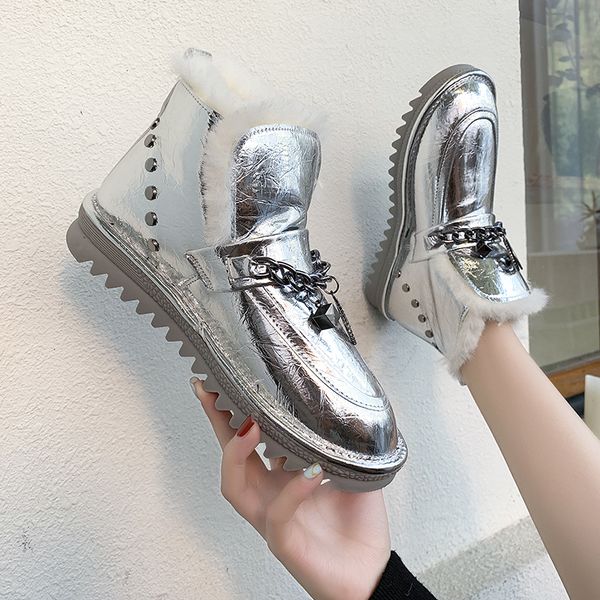 silver glitter snow boots women platform ankle boots non slip waterproof winter shoes women thick plush metal chain decoration, Black
silver glitter snow boots women platform ankle boots non slip waterproof winter shoes women thick plush metal chain decoration, Black