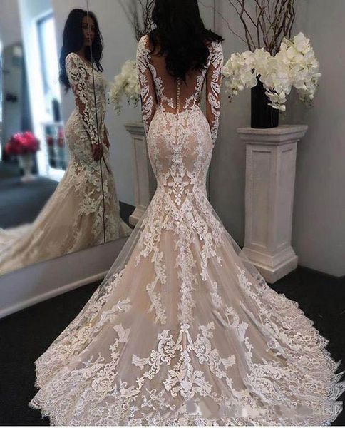 sheer neck mermaid wedding dresses with long sleeves floor length back cover button 2020 wedding bridal gown vestido de novia, White
sheer neck mermaid wedding dresses with long sleeves floor length back cover button 2020 wedding bridal gown vestido de novia, White