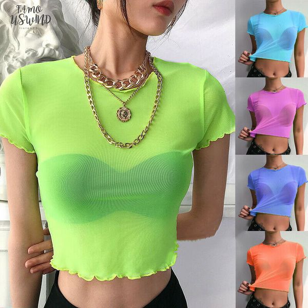 2020 new women solid shiny transparent mesh slim cropped summer casual short sleeve sheer ladies o neck short t shirts, White
2020 new women solid shiny transparent mesh slim cropped summer casual short sleeve sheer ladies o neck short t shirts, White