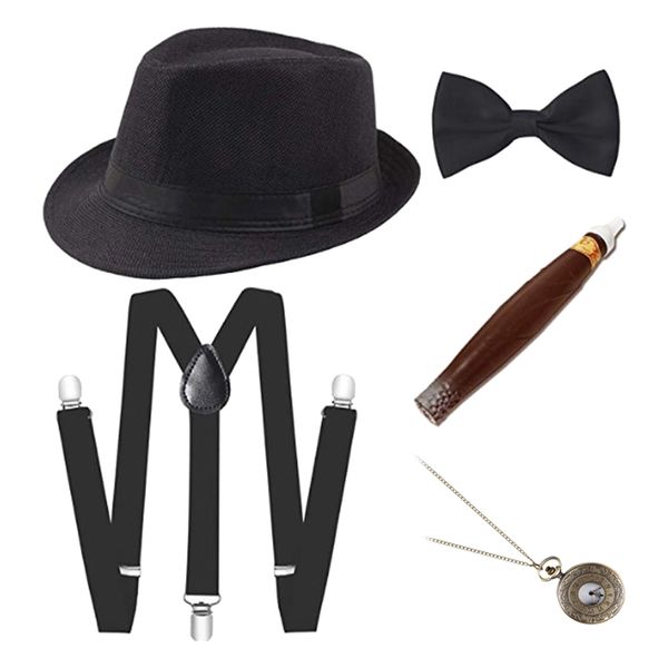 1920s men's costume accessories accessory set with men's hat, y-back braces, bow tie, pocket watch, plastic cigar - party costume, Black
1920s men's costume accessories accessory set with men's hat, y-back braces, bow tie, pocket watch, plastic cigar - party costume, Black