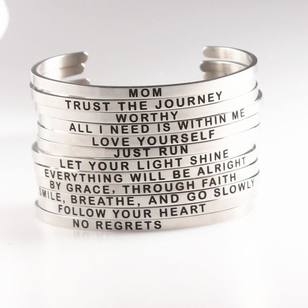 4mm width stainless steel bangle engraved positive inspirational quote hand carved cuff mantra bracelets for women gifts, Black
4mm width stainless steel bangle engraved positive inspirational quote hand carved cuff mantra bracelets for women gifts, Black