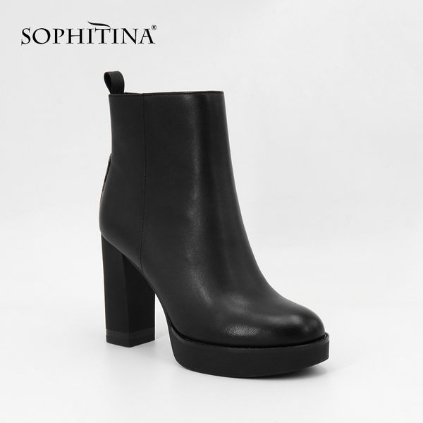 sophitina platform boots round toe thick heels woman shoes genuine leather zipper warm short plush winter boot sc62, Black
sophitina platform boots round toe thick heels woman shoes genuine leather zipper warm short plush winter boot sc62, Black