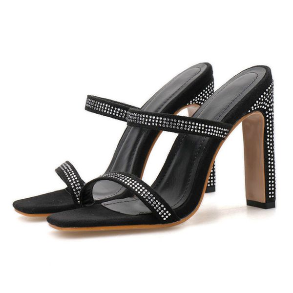 the new fashion in summer 2020 is versatile with rhinestone leaky toe heel square toe slippers for ladies with high heels, Black
the new fashion in summer 2020 is versatile with rhinestone leaky toe heel square toe slippers for ladies with high heels, Black