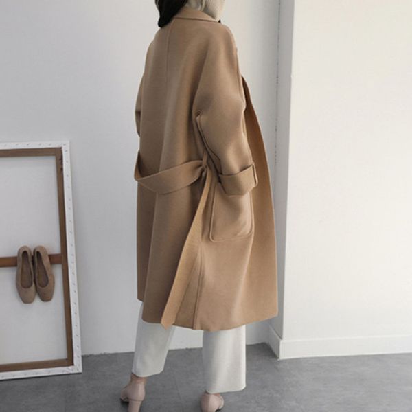 office lady loose long winter fashion wool coats belt turn-down collar wool blend coat and jacket pockets coat femenino, Black
office lady loose long winter fashion wool coats belt turn-down collar wool blend coat and jacket pockets coat femenino, Black