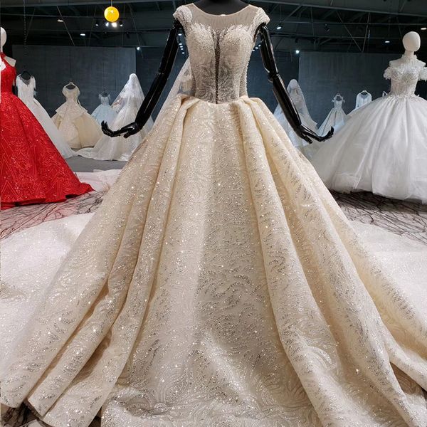 2020 new ball gown wedding dresses illusion o neck cap up back cap sleeve lace applique shining crystal pearl wedding dress boho style, White
2020 new ball gown wedding dresses illusion o neck cap up back cap sleeve lace applique shining crystal pearl wedding dress boho style, White