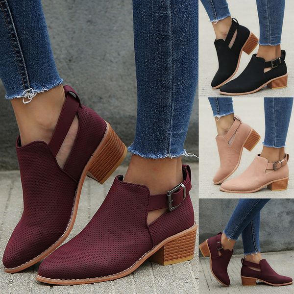 boots women pointed toe shoes hollow booties buckle strap square heel single shoes outdoor pu leather autumn sep#, Black
boots women pointed toe shoes hollow booties buckle strap square heel single shoes outdoor pu leather autumn sep#, Black