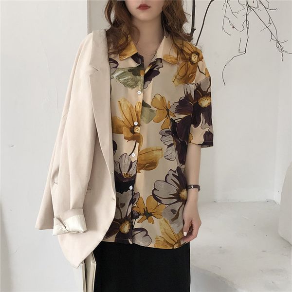 women's blouses & shirts 2021 retro florals all match elegance sweet print shirt gentle vintage chic short sleeves, White
women's blouses & shirts 2021 retro florals all match elegance sweet print shirt gentle vintage chic short sleeves, White