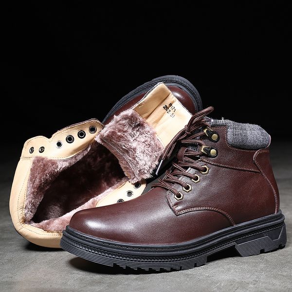 men's winter boots warm with fur plush warm snow boots genuine leather breathable ankle shoes light sneakers, Black
men's winter boots warm with fur plush warm snow boots genuine leather breathable ankle shoes light sneakers, Black