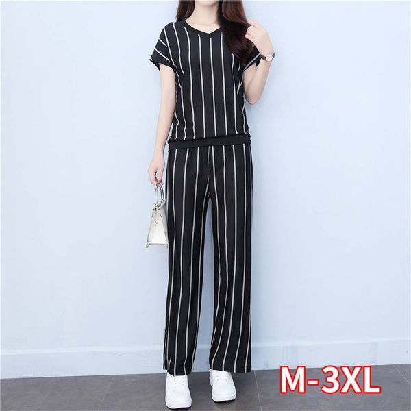 two piece dress wide-leg pants suit women summer fashion temperament mother striped casual two-piece was thin, White
two piece dress wide-leg pants suit women summer fashion temperament mother striped casual two-piece was thin, White