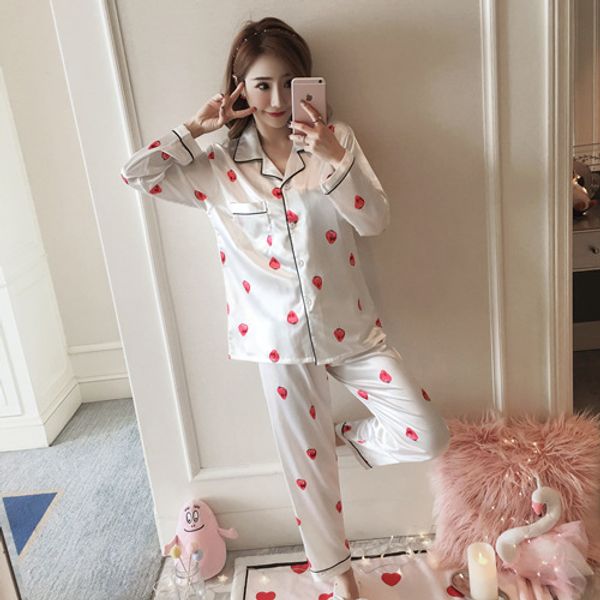 spring and autumn pajamas women long sleeve ice silk korean-style sweet cute thin imitated silk fabric of homewear set
spring and autumn pajamas women long sleeve ice silk korean-style sweet cute thin imitated silk fabric of homewear set