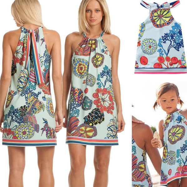 mother and daughter summer mini dress boho family matching sleeveless halter belt dress mom girls beach clothes printed dresses, Blue
mother and daughter summer mini dress boho family matching sleeveless halter belt dress mom girls beach clothes printed dresses, Blue