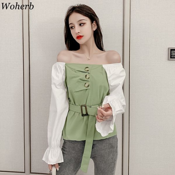 woherb off shoulder long sleeve women blouse shirts elegant buttons slim waist belt ruffles female blouses blusas 2019, White
woherb off shoulder long sleeve women blouse shirts elegant buttons slim waist belt ruffles female blouses blusas 2019, White