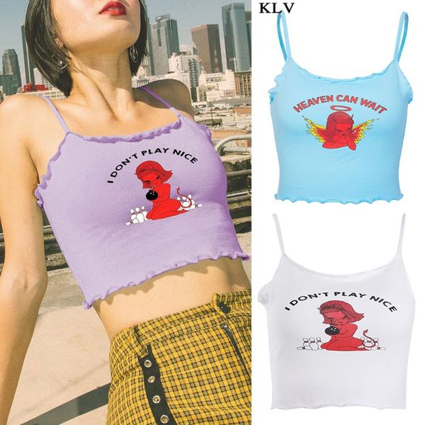 klv women spaghetti strap ruffle trim tube crop cute little devil letters print harajuku camisole slim funny streetwear, White
klv women spaghetti strap ruffle trim tube crop cute little devil letters print harajuku camisole slim funny streetwear, White
