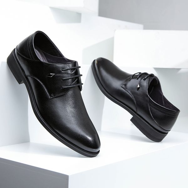 shouba business luxury oxford shoes men breathable leather shoes rubber formal dress male office party wedding, Black
