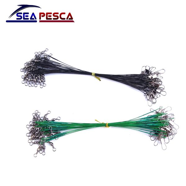

seapesca 30pcs/lot 15cm 20cm 25cm 30cm fishing line steel wire leader with swivel accessory connector copper swivel zb102