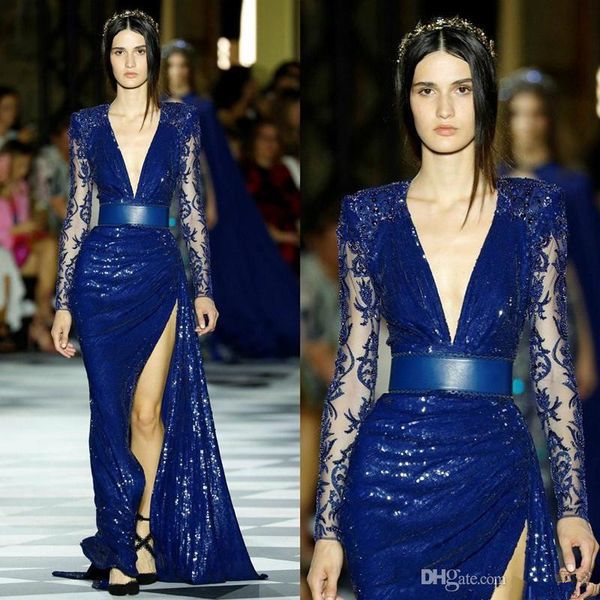 zuhair murad long sleeve evening dresses blue sequined mermaid illusion thigh high slit lace prom dress robes de soirée, Black;red
zuhair murad long sleeve evening dresses blue sequined mermaid illusion thigh high slit lace prom dress robes de soirée, Black;red