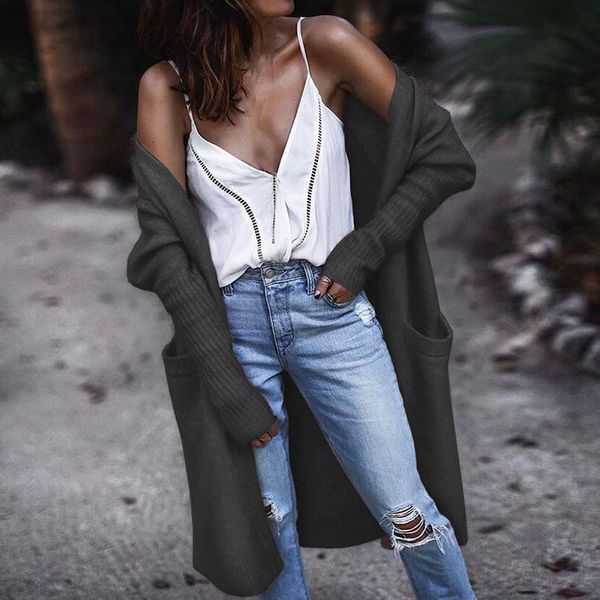 women coat autumn winter casual loose knitwear long sleeve cardigan pockets sweater mid-length plus size coat, White
women coat autumn winter casual loose knitwear long sleeve cardigan pockets sweater mid-length plus size coat, White