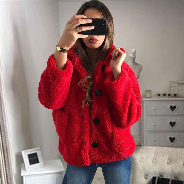 autumn and winter fashion casual pocket button solid color long-sleeved women's plush top, White
autumn and winter fashion casual pocket button solid color long-sleeved women's plush top, White