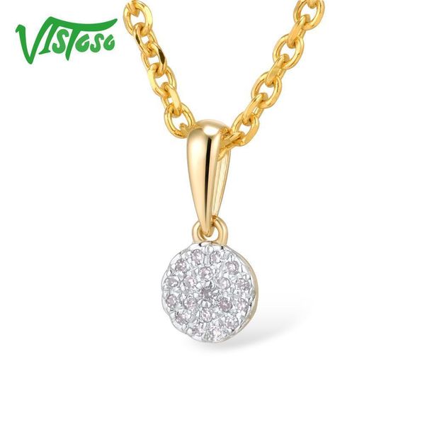 

vistoso золотые подвески для женщин аутентичные 14 k 585 желтое золото маленький круглый круг сверкающий бриллиантовое ожерелье кулон изыска, Silver