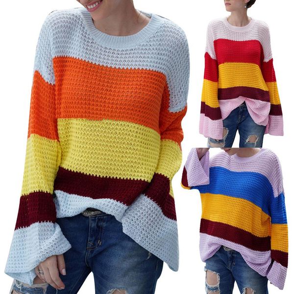 winter women loose rainbow color striped flare sleeve sweater knitted pullover sleeve pullover female streetwear colorful jumper, White;black
winter women loose rainbow color striped flare sleeve sweater knitted pullover sleeve pullover female streetwear colorful jumper, White;black