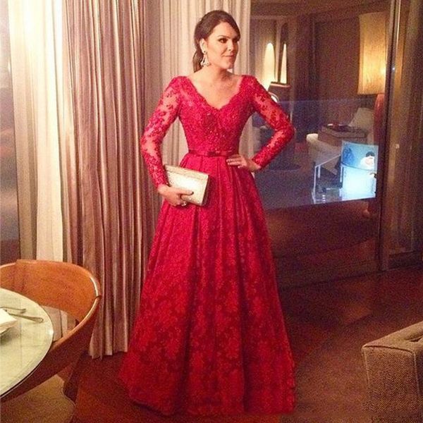 custom long sleeves lace applliques mother of the bride dresses 2020 with sash v neck sweep train formal evening gowns, Black;red
custom long sleeves lace applliques mother of the bride dresses 2020 with sash v neck sweep train formal evening gowns, Black;red
