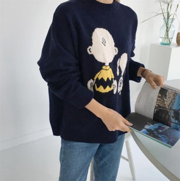 women spring cute cartoon pattern loose sweater batwing sleeve casual pullovers preppy style o-neck knitted top, White;black
women spring cute cartoon pattern loose sweater batwing sleeve casual pullovers preppy style o-neck knitted top, White;black