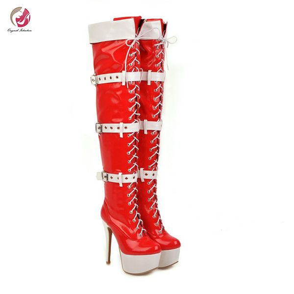 original intention fashion over-the-knee cross-tied 3 buckles boots woman round toe red platform thin heel shoes woman plus size, Black
original intention fashion over-the-knee cross-tied 3 buckles boots woman round toe red platform thin heel shoes woman plus size, Black