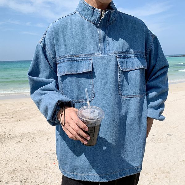 autumn new pullover denim jacket men fashion wash solid color stand collar denim jacket streetwear hip hop loose bomber, Black;brown
autumn new pullover denim jacket men fashion wash solid color stand collar denim jacket streetwear hip hop loose bomber, Black;brown