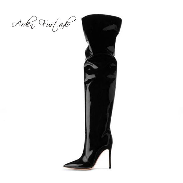 arden furtado 2018 autumn winter fashion stilettos shiny leather high heels 12cm over the knee pleated boots women's shoes, Black
arden furtado 2018 autumn winter fashion stilettos shiny leather high heels 12cm over the knee pleated boots women's shoes, Black