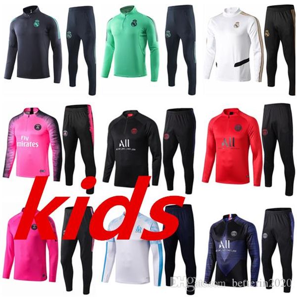 

paris kids soccer tracksuit kit real madrid enfant 2020 2019 frances training suit marseille tracksuits om survetement child football, Black;yellow