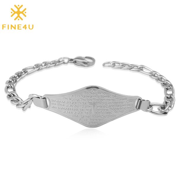 fine4u b227 stainless steel cross english bible lords prayer religious link wrist bracelet for men, Black
fine4u b227 stainless steel cross english bible lords prayer religious link wrist bracelet for men, Black
