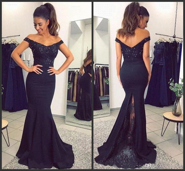 new navy blue off the shoulder satin mermaid long prom dresses lace applique beaded sweep train formal party evening bridesmaid gowns a29, Black
new navy blue off the shoulder satin mermaid long prom dresses lace applique beaded sweep train formal party evening bridesmaid gowns a29, Black