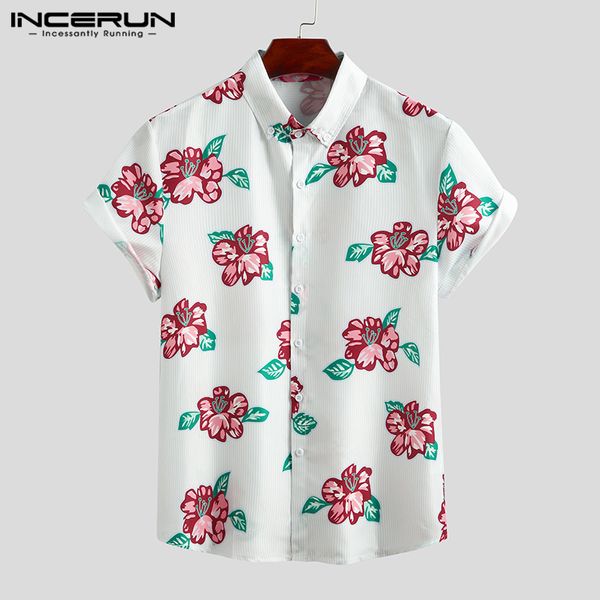 men's casual shirts incerun men hawaiian shirt brand flower print lapel 2021 holiday short sleeve streetwear blouse stylish breathable, White;black
men's casual shirts incerun men hawaiian shirt brand flower print lapel 2021 holiday short sleeve streetwear blouse stylish breathable, White;black