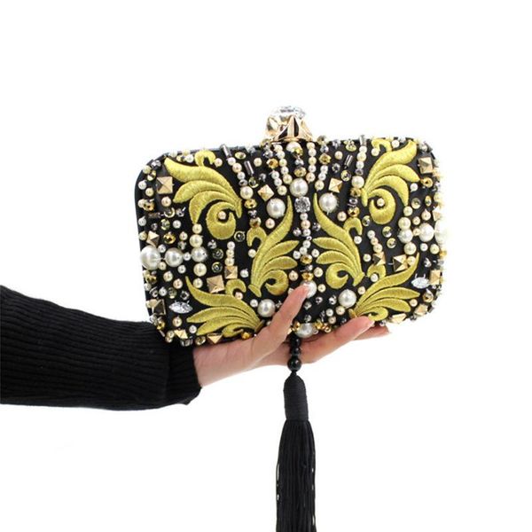 designer pearl beads diamonds gold embroidery clutch black tassels crystal evening bag bridal wedding handbag with chain jxy636
designer pearl beads diamonds gold embroidery clutch black tassels crystal evening bag bridal wedding handbag with chain jxy636