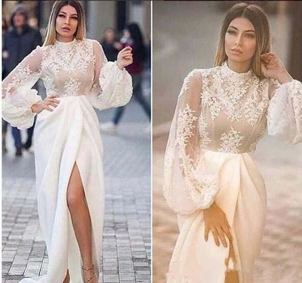 2019 Newest Ivory high Neck Sheer Long sleeves Prom Dresses Lace Appliqued Sexy Front split Long Party Evening dresses custom Made, Black
2019 Newest Ivory high Neck Sheer Long sleeves Prom Dresses Lace Appliqued Sexy Front split Long Party Evening dresses custom Made, Black