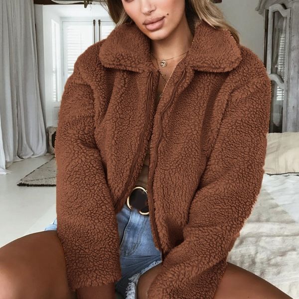 women 2018 winter casual long sleeve warm autumn coat turn-down front zipper loose fit solid coat outwear with pockets, Black;brown
women 2018 winter casual long sleeve warm autumn coat turn-down front zipper loose fit solid coat outwear with pockets, Black;brown