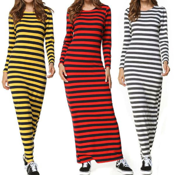 Women Long Sleeve Striped Maxi Dress Ladies Causal Slim Stretchy Jersey Dress
Women Long Sleeve Striped Maxi Dress Ladies Causal Slim Stretchy Jersey Dress