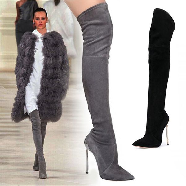 almudena luxurious metal thin high heels thigh high boots pointed toe metal decoration skinny dress boots over-the-knee, Black
almudena luxurious metal thin high heels thigh high boots pointed toe metal decoration skinny dress boots over-the-knee, Black