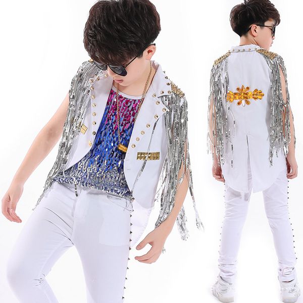hip hip children silver tassel shawl jacket color vest boys sequin dance costume jazz stage dancing performance wear dnv10051, Black;red
hip hip children silver tassel shawl jacket color vest boys sequin dance costume jazz stage dancing performance wear dnv10051, Black;red